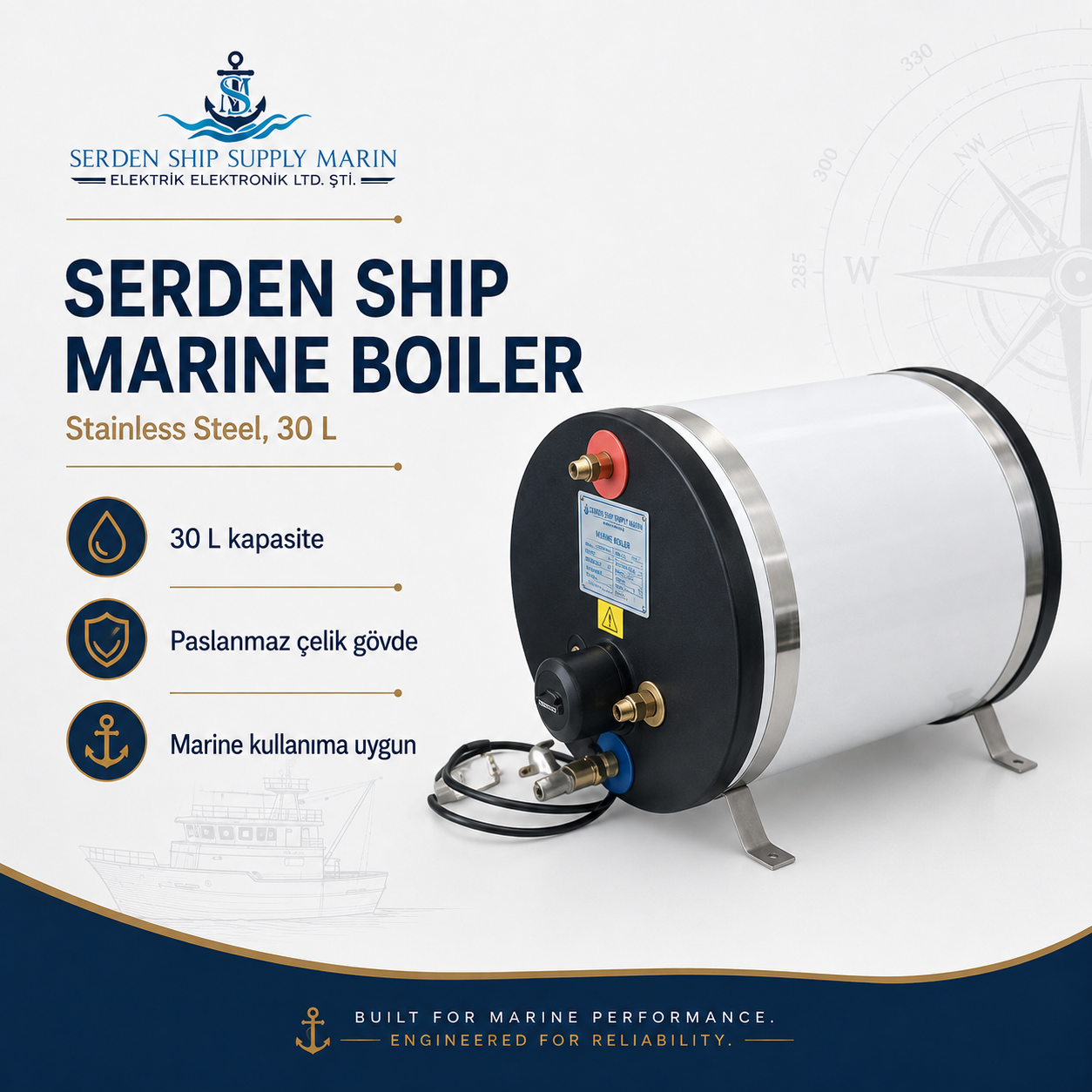 Serden Ship Marine Boiler, Stainless Steel, 30 L